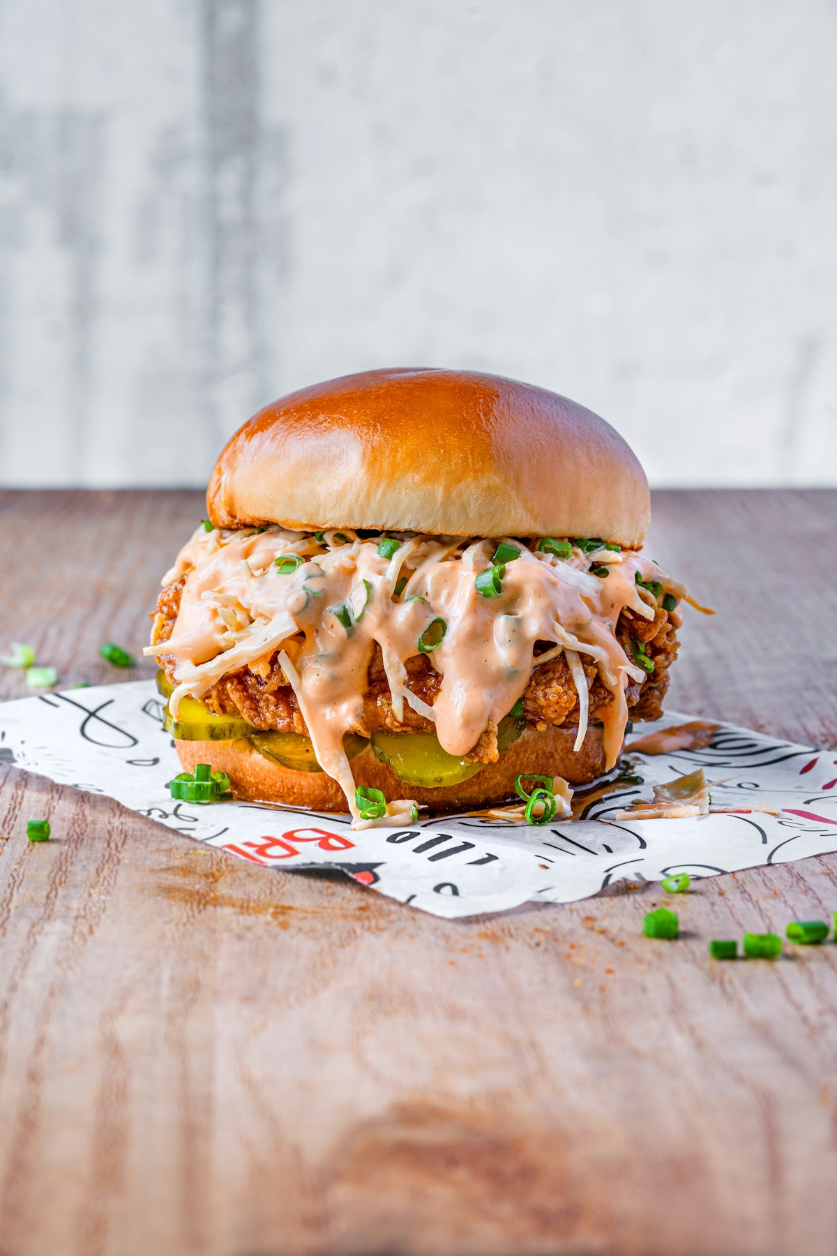 Crispy jerk chicken sandwich with slaw